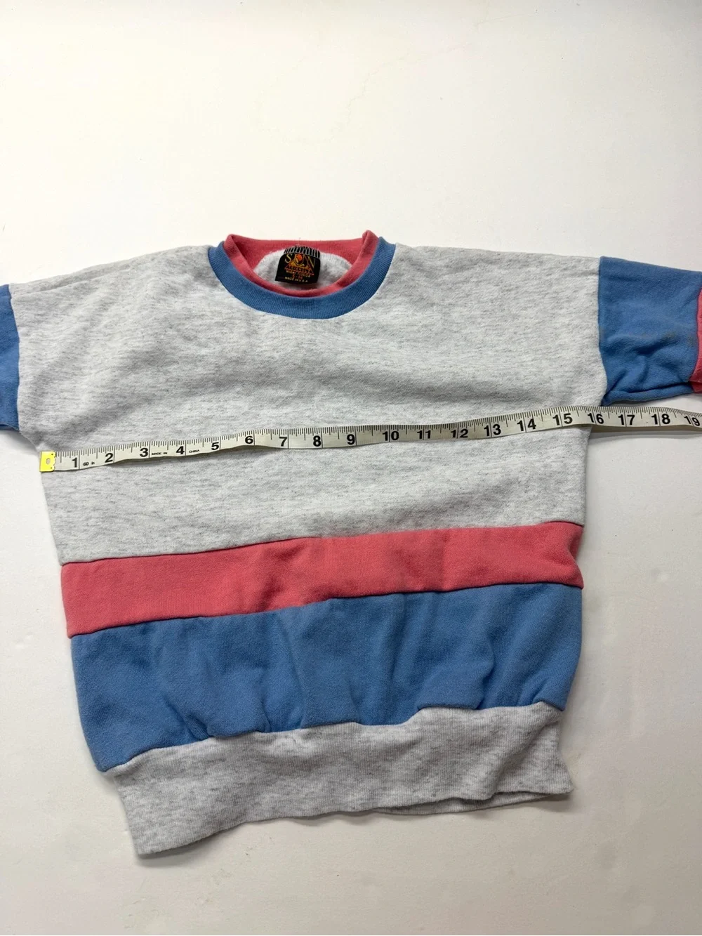 Vintage 80s Colorblock Sweatshirt Kids Heather Gray Pink Blue